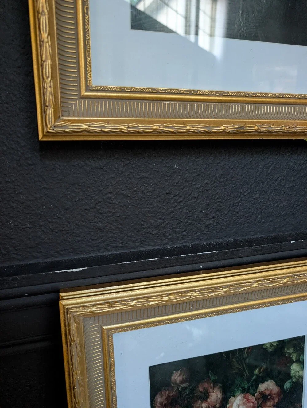 Vintage, set of 2, Gold Ornate Wood Resin Matted Frame w/ vintage style Prints